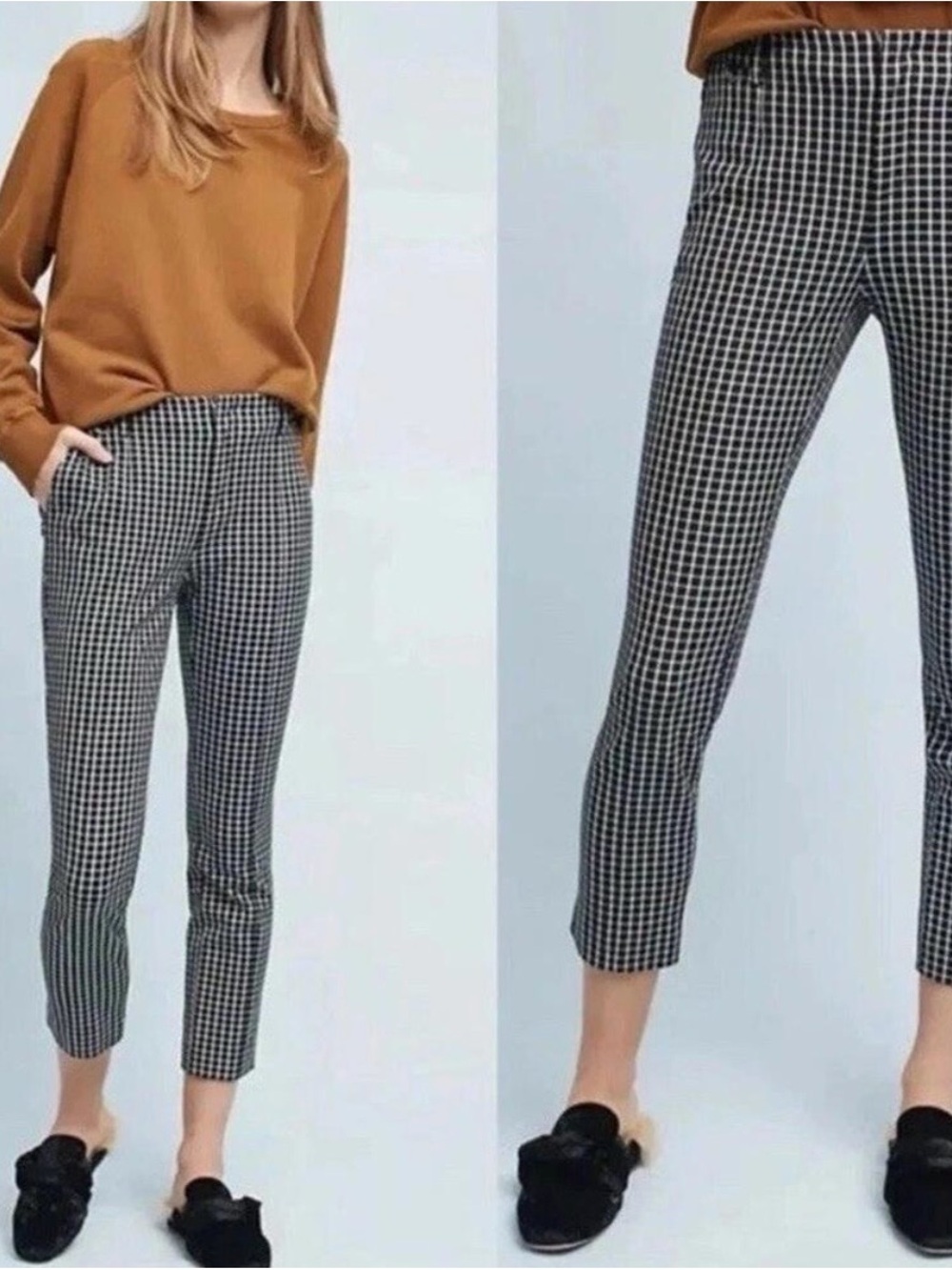 Anthropologie The Essential Slim Cropped Plaid Pants —  Size 0 — Black/White